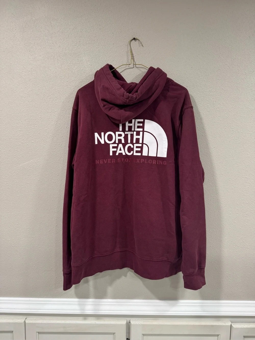 The North Face Men's Burgundy Pullover Hoodie with Large White Logo